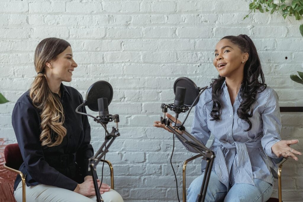 Two Women Recording A Podcast